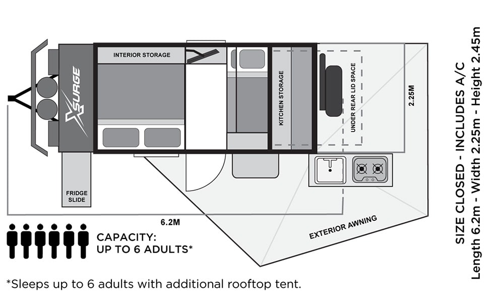 Austrack Campers X-Series Surge Family Pod Camper floor plan