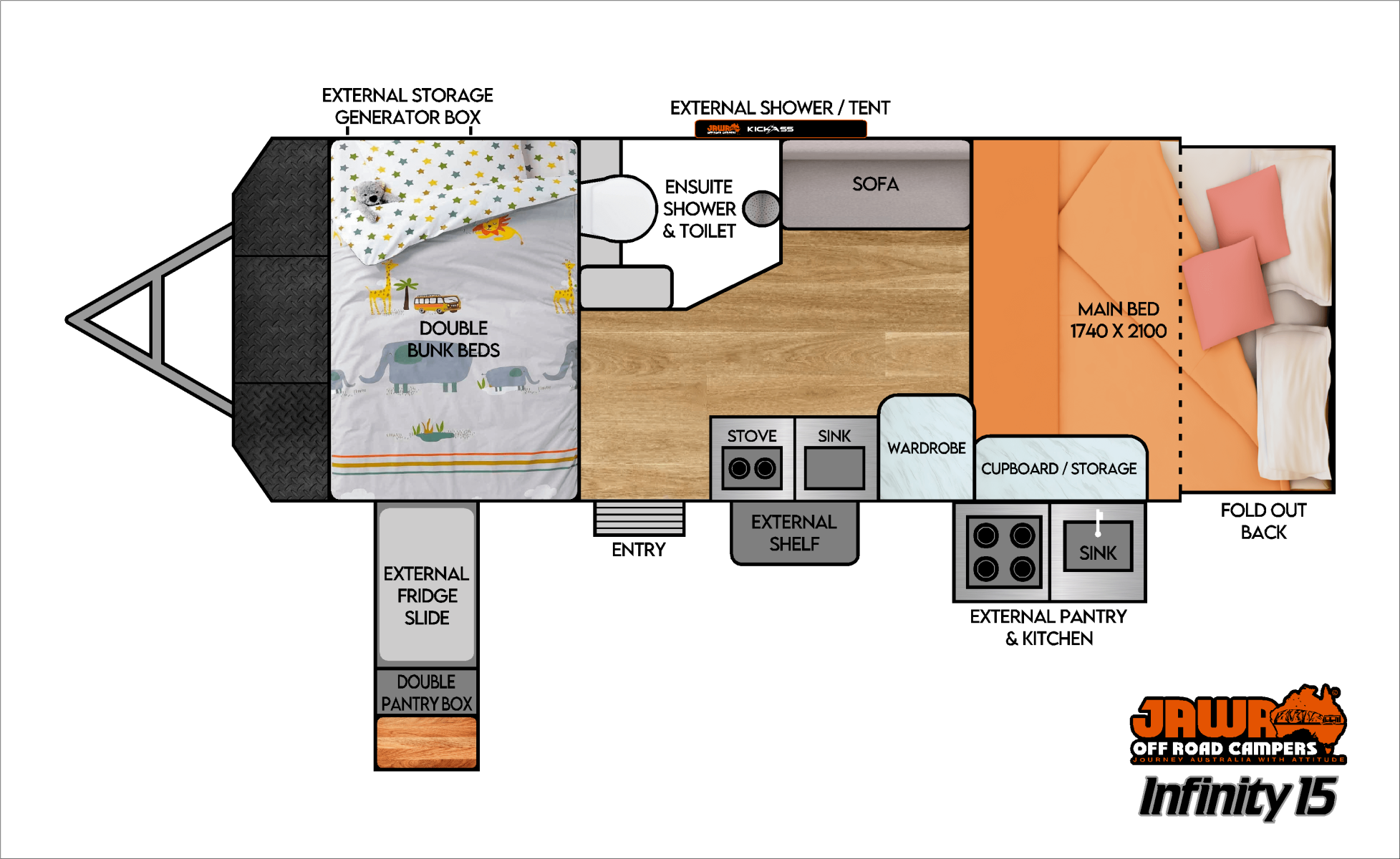 JAWA Off Road Campers Infinity 15 Bunk floorplan