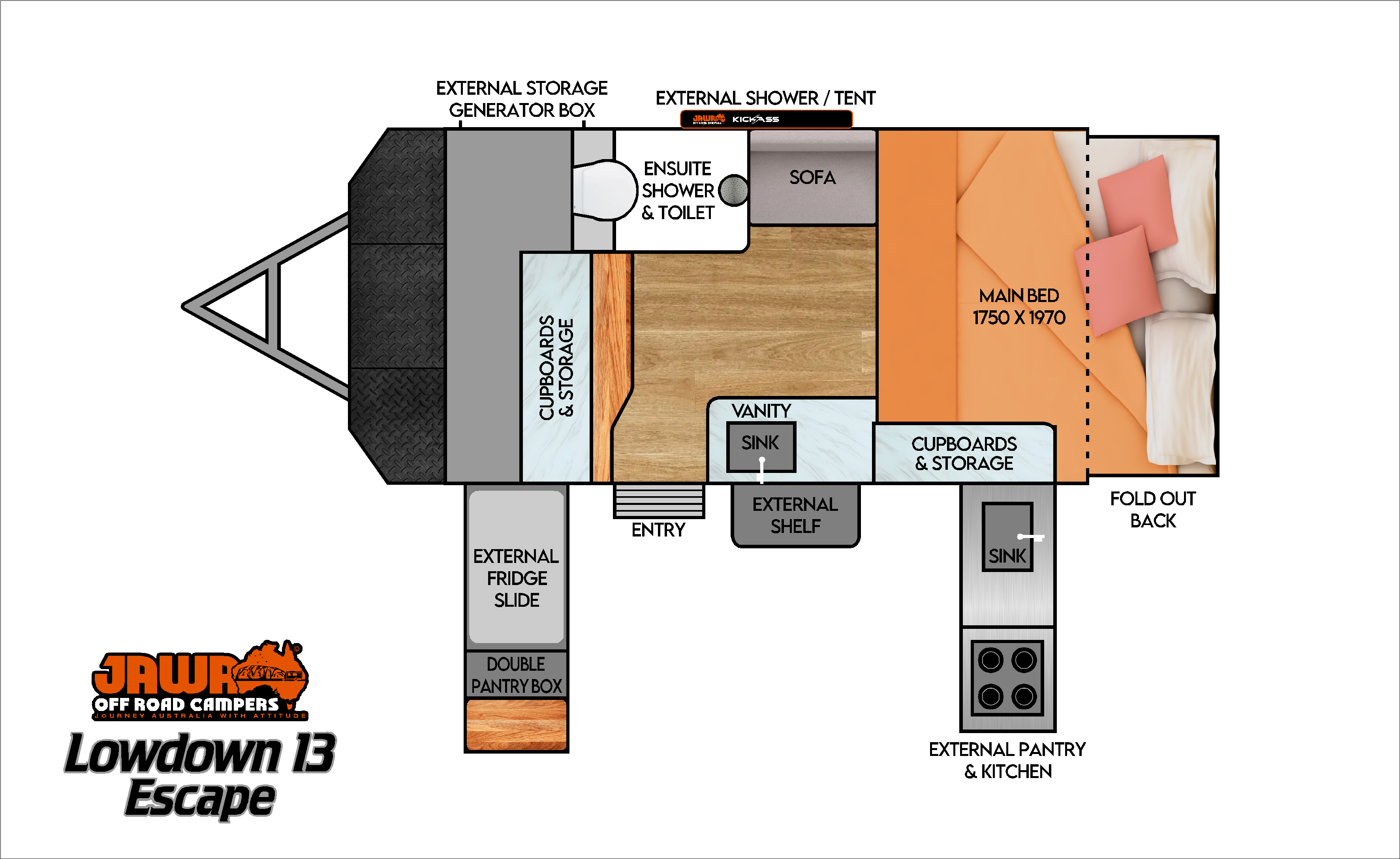 JAWA Off Road Campers Lowdown 13 Escape floorplan