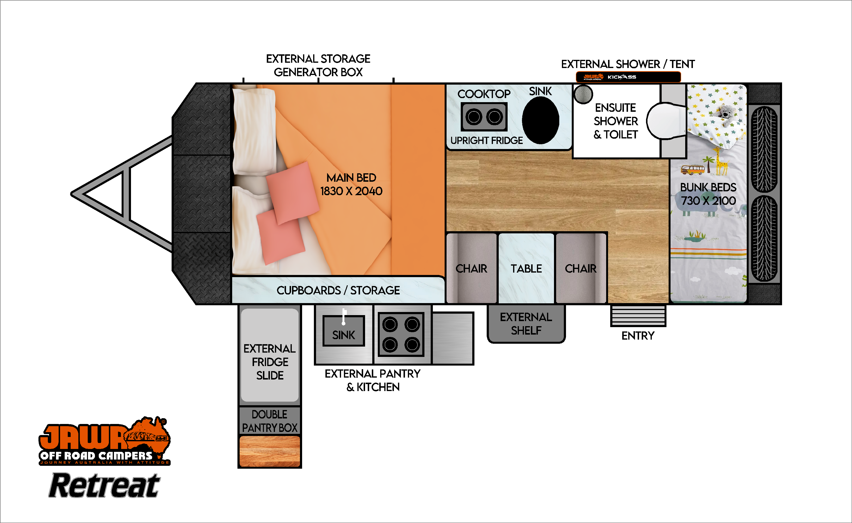 JAWA Off Road Campers Retreat Bunk floorplan